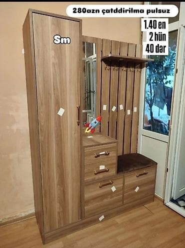 1 qapı, Güzgülü, Qəhvəyi, Digər material, Açılan, Düz dolab