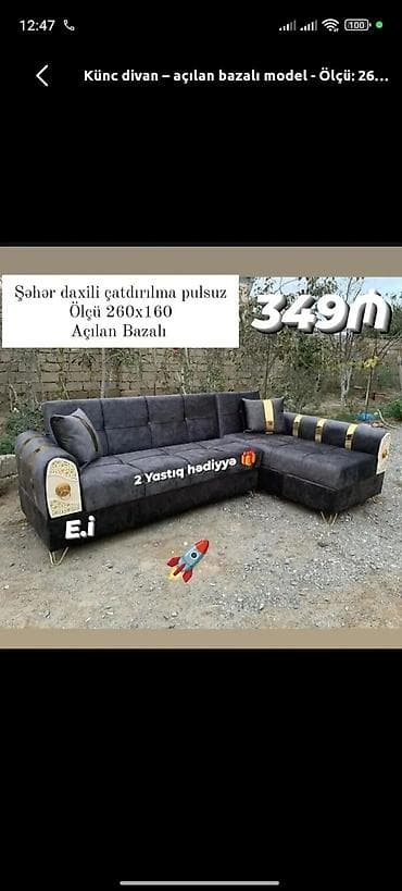 Künc divan – açılan bazalı model - Ölçü: 260x160 sm - Bazalı və