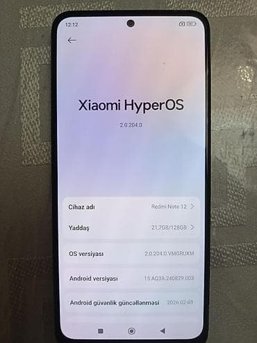 nar super gün tarifi 1 azn: Xiaomi 12, 128 GB, rəng - Boz, 
 İki sim kartlı — 1