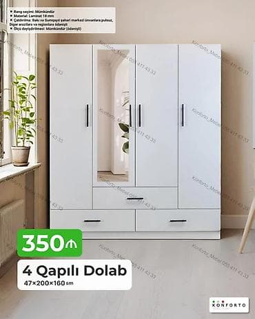 ev t: 4 qapılı paltar dolabı - Ölçü: 47×200×160 sm - Material: 18 mm — 1
