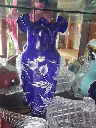 набор ножей zepter: Bohemia şüşə/büllur dəsti - Mavi kobalt rəngli şüşə vazalar və — 3