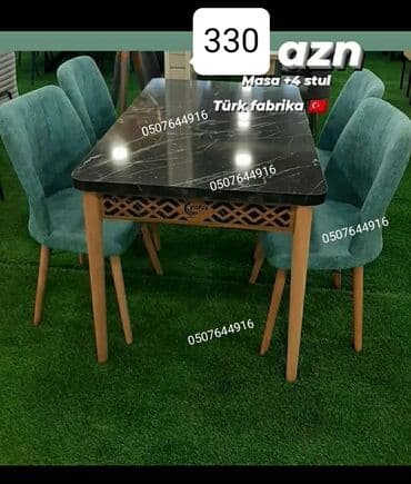 Fizika: Mətbəx üçün, Yeni, Açılan, Dördbucaq masa, 4 stul — 9