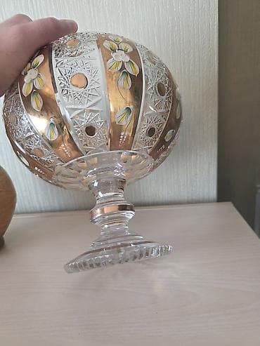 Kəsimli büllur ayaqlı meyvə/qənnadı qabı 2 Edetdir. - Material: qalın