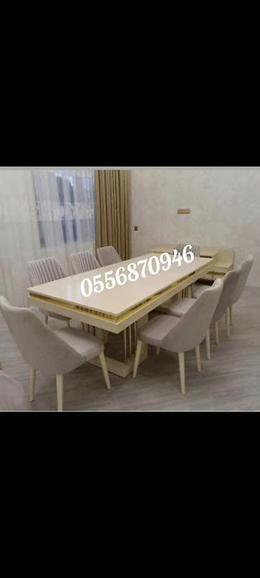 Qonaq otağı üçün, Yeni, Açılmayan, Dördbucaq masa, 6 stul — 6