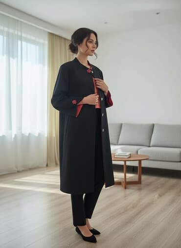 qadın üçün yay kardiqanları: Qadınlar üçün zərif plaş - Rəng: əsasən qara, iç hissə və paltarın — 1