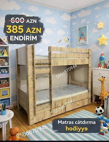 usag ucun: Oğlan və qız üçün, Yeni, Çarpayı, Matras ilə, Siyirməli, Laminat — 7