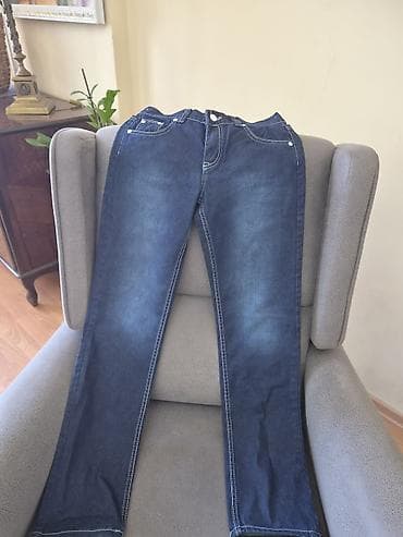 Uşaq üçün tünd mavi cins şalvar - Model: dar kəsimli (slim), düz paça — 2