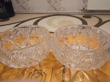 набор ножей: Kəsma naxışlı şüşə/kristal qab dəsti - Dəst: 2 ədəd dərin qab - — 1