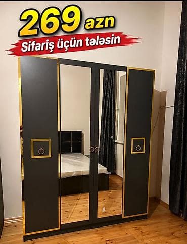 metbext skaflari: Güzgülü qarderob şkafı – 4 qapılı, müasir dizayn. - Rəng: tünd — 1