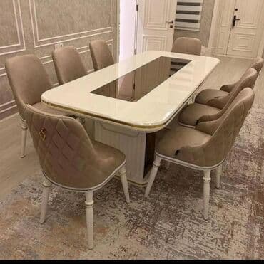 metbex oturacaqlari: Qonaq otağı üçün, Yeni, Açılmayan, Dördbucaq masa, 8 stul — 2