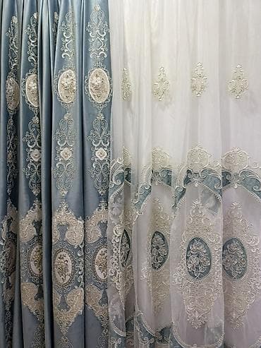 metbex perdeleri: Klassik üslubda pərdə dəsti - Tərkib: qalın dekorativ pərdə və tül. - — 3
