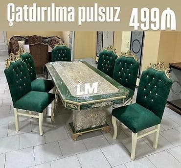 Qonaq otağı üçün, Yeni, Açılmayan, Dördbucaq masa, 6 stul