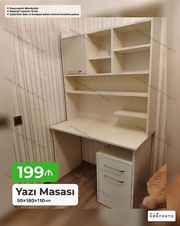 dolap ofis: Düz masa, Stulsuz, Polkalı, Siyirməli, Sadə laminat — 1