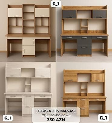 demir polkalar: Dərs və iş masası – G_1 modeli Ölçü: 180 × 150 × 50 sm Qiymət: 330 — 1
