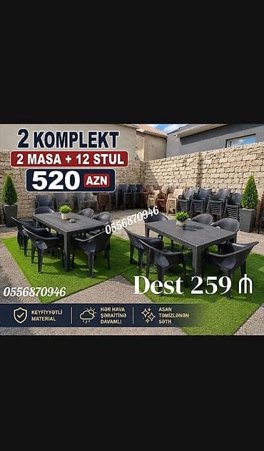 usaq masasi: Yeni, Dördbucaq masa, 6 stul, Açılmayan, Stullar ilə, Həsir toxunuşlu, Türkiyə — 1