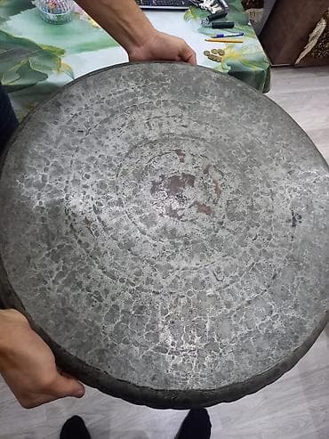 plastik qapı və pəncərə: Böyük əl işi mis/bakır sini (oyma naxışlı) - Material: qalaylanmış — 3