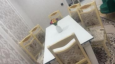 Qonaq otağı üçün, İşlənmiş, Açılmayan, Kvadrat masa, 6 stul