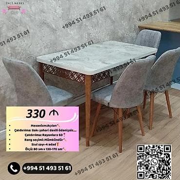 metbee: Mətbəx üçün, Yeni, Açılan, Dördbucaq masa, 4 stul — 1