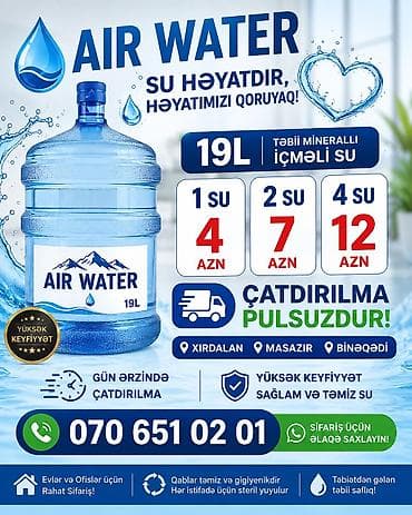 sef qapları: AIR WATER – 19L təbii minerallı içməli su - Həcmi: 19 litr, ofis və — 1