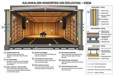 akustik panel: Peşəkar “Konsert zalı üçün səs izolyasiya sistemi” – sxem və texnoloji — 1