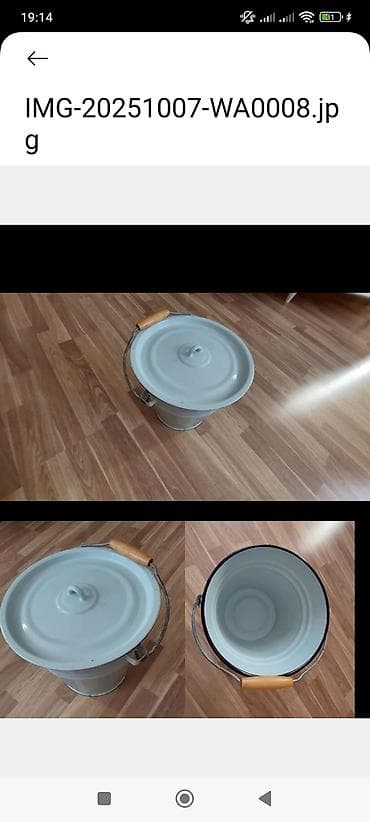 Emallı metal vedrə qapaqlı - Material: qalın divarlı emallı metal -