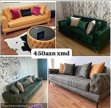 Tek divan – 450 AZN - Müasir dizayn: dərin kapitone tikişlər, qızılı