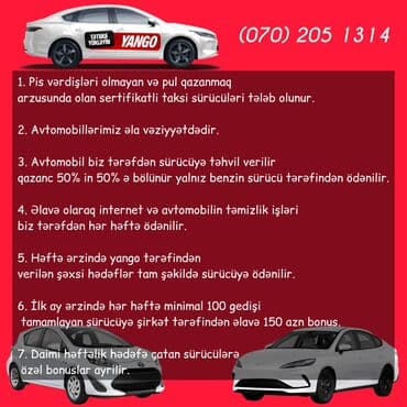 Taksi sürücüsü tələb olunur, Nəqliyyat təmin edilir, Həftəlik ödəniş lalafo.az -da Taksi sürücüsü tələb olunur, Nəqliyyat təmin edilir, Həftəlik ödəniş