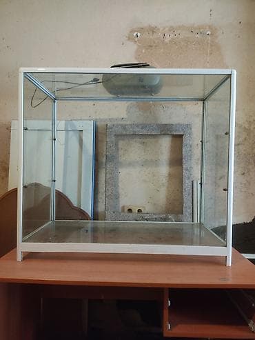 Şüşə vitrin - Material: şəffaf qalın şüşə, metal/plastik ağ karkaslı — 2