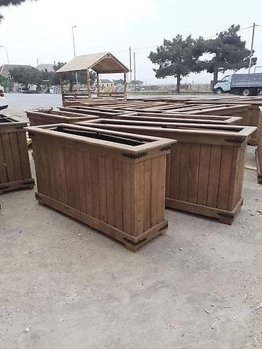 Açıq məkan üçün taxta dekorativ güldan/klumbalar - Material: təbii