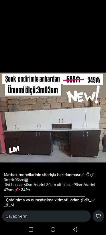 mətbəx şkaf: Mətbəx mebelləri – sifarişlə hazırlanma xidməti - Ümumi ölçü — 4