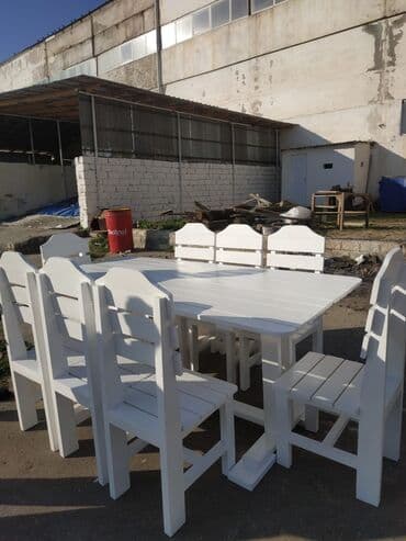 дачный набор стол и стулья: Прямой стол, Со стульями, Нераскладной, Дерево — 5