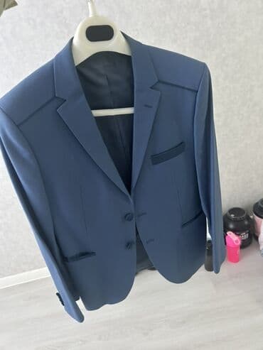 велюровые мужские спортивные костюмы: Mavi rəngdə kişi kostyum dəsti - Klassik kəsimli 2 parça: pencək və — 1