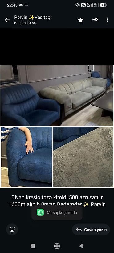 Divan kreslo təzə kimidi 500 azn satılır 1600m alınıb ünvan Badamdar ✨ — 1