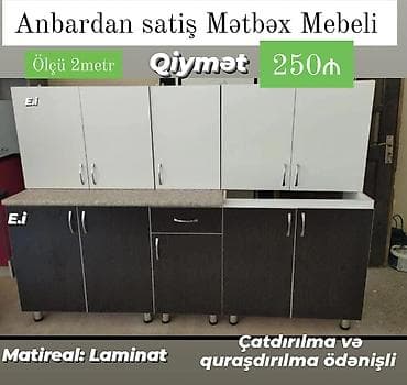 sovde az mebel: Mətbəx mebeli dəsti - Ölçü: 2 metr - Material: Laminat - Üst hissə: 4 — 1