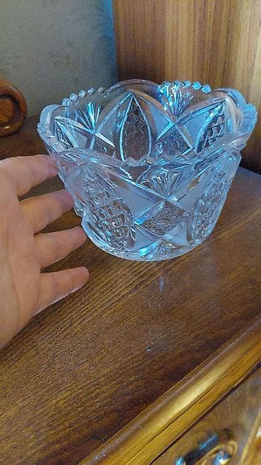 nerj su ceni: Kəsimli şüşə/kristal meyvə və ya salat qabı - Material: qalın, ağır — 1