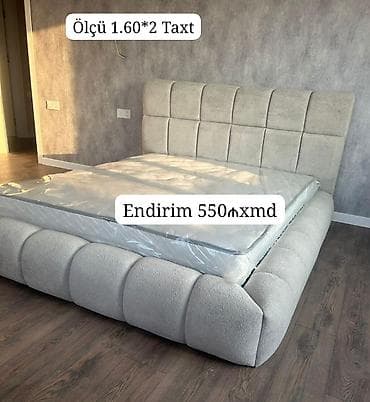 qorka mebelleri: Mebel: Yumşaq başlıqlı taxt Ölçü: 1.60 × 2 m Təsvir: - Geniş, aşağı — 1