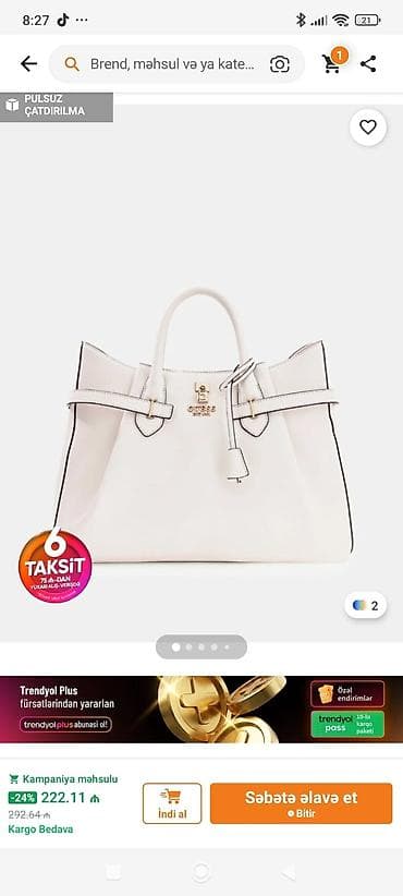 Çantalar: Brend çanta – Guess - Rəng: ağ, qara kənar tikiş detalları - Material — 1