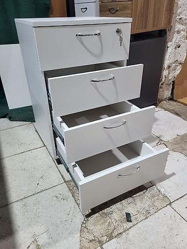 tunba: Ağ rəngdə ofis/ev istifadəsi üçün çekmeceli tumbə - 4 bölməli çekmece — 5