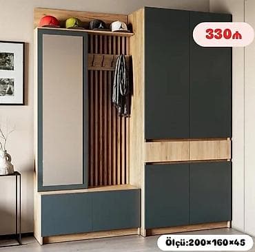 dolab dəhliz: 4 qapılı, Güzgülü, Boz, Digər material, Açılan, Düz dolab — 1