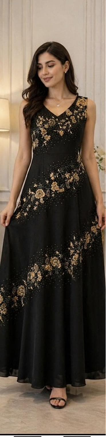 yun svitertlər: Qara rəngli uzun ziyafət donu - Üslub: V formalı dekolteli, qolsuz — 1