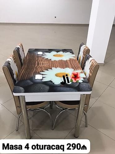 sdollar: Mətbəx üçün, Yeni, Açılan, Dördbucaq masa, 4 stul — 7