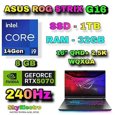 komputer notebook: Yeni ASUS ROG, 16 ", Intel Core i9, 1 TB, Ünvandan götürmə, Pulsuz çatdırılma, Ödənişli çatdırılma — 1