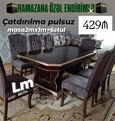 reception masa: Qonaq otağı üçün, Yeni, Açılmayan, Dördbucaq masa, 6 stul — 1