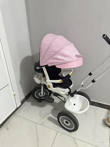 zigzag velosiped: Uşaq üçtəkərli velosipedi – valideyn tutacaqlı - Rəng: ağ/ açıq — 1