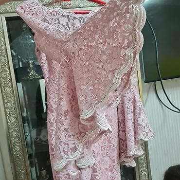 gupur donlar: Zərif qızılı-çəhrayı rəngdə krujeva don - Model: Düz kəsimli, dizə — 3