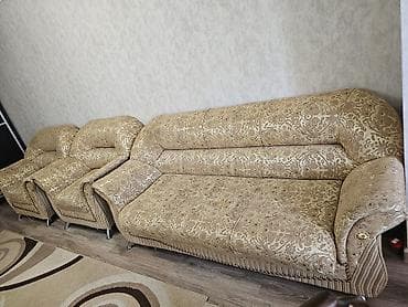 Ev üçün mebel: Salon dəsti – 3 nəfərlik divan + 2 ədəd geniş kreslo Divan acilir — 1