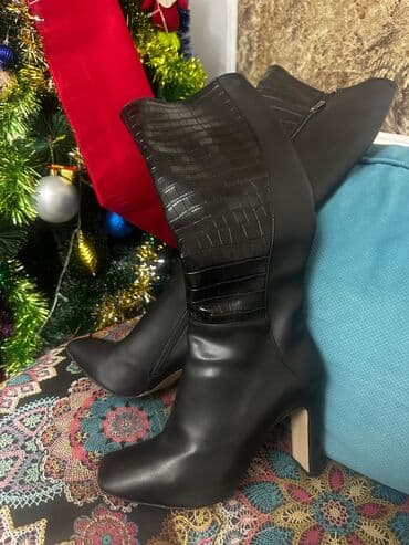 Стаканы: Qadın çəkmələri – qara rəng, dizaynlı kombinasiyalı üst - Material — 2