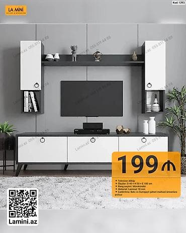 dekor ref: TV altlığı və divar rəfləri dəsti - Ölçülər: Dərinlik 40 sm × — 1
