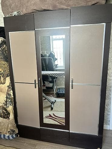 3 qapılı, Güzgülü, Qəhvəyi, Digər material, Açılan, Düz dolab
