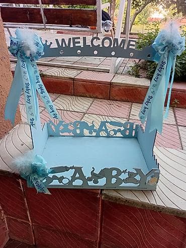 semeni dekoru: Mavi rəngdə, dekorativ “Welcome Baby” səbəti/stendi. Körpə qarşılama — 3
